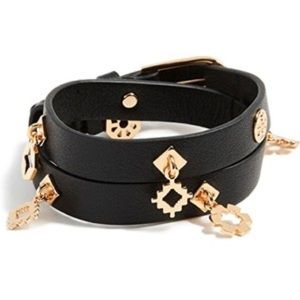 NWT Tory Buch Black/Gold Geo Double Wrap Charm Bracelet